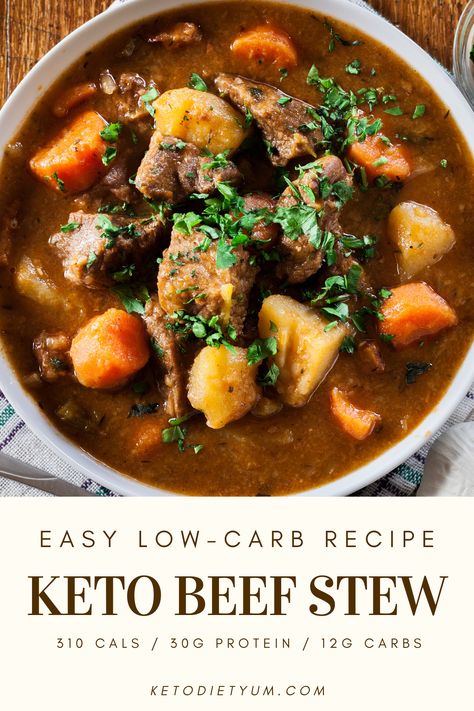 This keto beef stew is low carb with tender beef that melts in your mouth and perfectly cooked veggies. Gluten-free and perfect for anyone the low-carb ketogenic diet. #ketodiet #lowcarbrecipes #beefstew Keto Beef Stew Slow Cooker, Low Carb Beef Stew, Keto Beef Stew, Keto Beef, Boiled Egg Diet Plan, Slow Cooker Beef Stew, Boiled Egg Diet, Low Carb Diet Recipes, Beef Stew Recipe