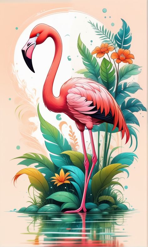 Grace in the swamp by Zabist Flamingos Drawing, Flamingo Images, Flamingo Drawing, Flamingo Artwork, Bird Watercolor Art, Flamingo Painting, Flower Painting Canvas, Flamingo Art, Landscape Art Painting