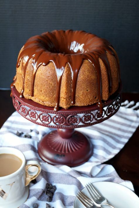 espresso bundt cake with dark chocolate ganache | The Baking Fairy Espresso Bundt Cake, Cake With Chocolate Ganache, Espresso And Cream, Dark Chocolate Cake, Dark Chocolate Ganache, Mini Tortillas, Bundt Cakes Recipes, Desserts Recipes, Food Cakes