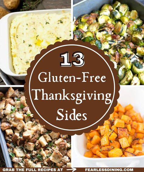 The best gluten free Thanksgiving side dish recipes. Full of delicious ideas to make a great Thanksgiving day meal. Gluten free, many recipes are also dairy-free, making an allergy-friendly holiday. fearlessdining Gluten Free Dressing Recipes, Recipes For Potatoes, Gluten Free Side Dishes, Gluten Free Thanksgiving Sides, Gluten Free Thanksgiving Side Dishes, Vegan Thanksgiving Sides, Gluten Free Dressing, Gluten Free Side, Dairy Free Thanksgiving