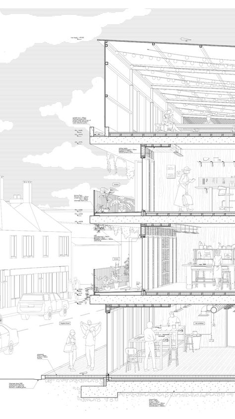 Perspective Section, Cantilever Architecture, Section Architecture, Portfolio D'architecture, Architectural Perspective, Design Portfolio Layout, Collage Architecture, Le Corbusier Architecture, Detail Arsitektur