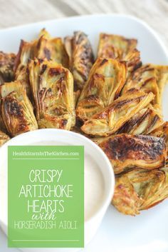 Crispy {Baked} Artichoke Hearts with Horseradish Aioli {Low-Carb, Paleo, Grain & Gluten-Free, Real Food, Dairy-Free, Vegetarian} Crispy Artichoke Hearts, Baked Artichoke Hearts, Horseradish Aioli, Artichoke Heart Recipes, Baked Artichoke, Paleo Appetizers, Artichoke Recipes, Bowl Food, Artichoke Hearts