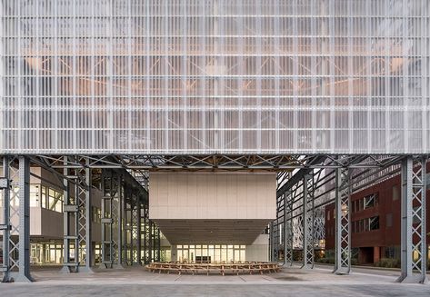 Alstom Warehouses, Nantes Métropole Higher School of Fine Arts / Franklin Azzi Architecture | ArchDaily Long Facade Architecture, Warehouse Architecture, Facade Engineering, Industry Architecture, Industrial Architecture, Urban Fabric, Adaptive Reuse, Brno, Scaffolding