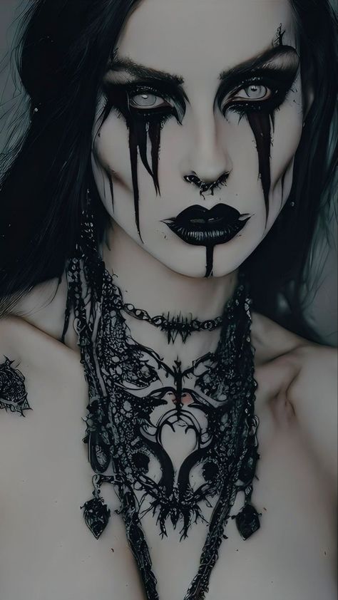 Demon Makeup, Angel Makeup, Horror Make-up, Corpse Paint, Creepy Halloween Makeup, Witch Makeup, Halloween Makeup Inspiration, Goth Women, Goth Beauty