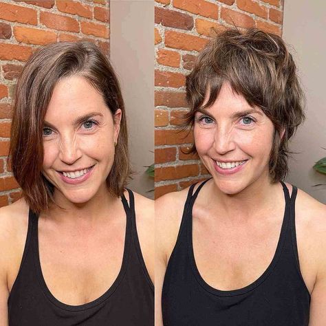 Mixie Pixie Haircut For Thick Hair, Short Shag Hairstyles 2023, Shag Short Hairstyles, Long Shag Pixie Haircut, Short Shag Womens Haircuts, Short Shag Undercut, Ear Length Shag, Funky Shag Haircut, Medium Short Shaggy Haircuts