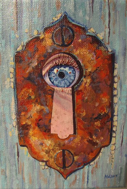 Eye Looking Through Keyhole Drawing, Door To Another World Drawing, Looking Through Key Hole Drawing, Locked Art Gcse, Eye Through Keyhole, Door Lock Drawing, Through The Keyhole Art, Lock Theme Art, Looking Through Art Gcse