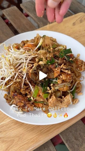 FusionForks on Instagram: "PAD THAI S
= If you’re craving a quick,
delicious meal that’s sweet, sour, salty and a little smokey, then this recipe is for you.
- 250g dried rice noodles
- Thai chilli powder, to serve
- Lime wedges, to serve
Pad Thai Sauce
- 2 1/2 tbsp tamarind puree
- 3 1/2 tbsp brown sugar
- 3 tbsp fish sauce
- 2 tbsp oyster sauce

Stir Fry
- 3 tbsp neutral oil
- 3 - 4 garlic cloves, finely chopped
- 1 small onion, sliced
- 200g chicken thigh, thinly sliced
- 150g prawn tails, peeled, deveined
- 3 spring onions (or a handful of garlic chives), cut into 3cm pieces, white and green part separated
- 2 eggs, lightly whisked
- 1 1/2 cups of beansprouts, plus extra
- 1/2 cup firm tofu, sliced into strips
- 1/3 cup finely chopped peanuts, plus extra

Soak noodles in boiling water Thai Chilli, Savoury Meals, Dried Rice, Quinoa Bowls, Pad Thai Sauce, Thai Sauce, Pad Thai Recipe, Healthy Low Calorie Meals, Firm Tofu