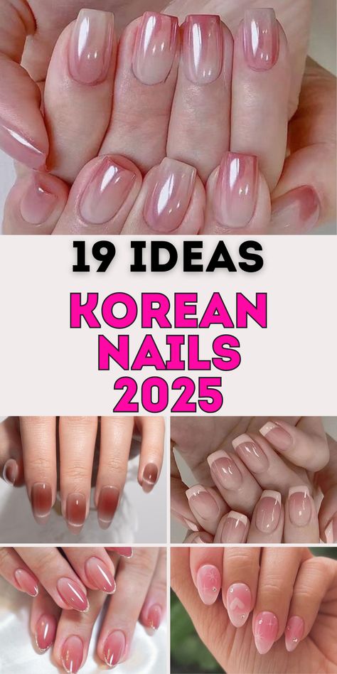 Korean Nails 2025 offers 19 inspiring designs for short and long nails. Featuring pink, blue, and art aesthetic touches, these ideas are perfect for almond, square, or squoval shapes. Whether you prefer goth vibes, minimalist trends, or boomer styles, these designs are suited for every season. Explore nail art with rhinestones, dip nails, or gel finishes for a polished look. Pink Jelly Gel Nails, Squoval Nail Designs Ideas, Korean Natural Nails, Korean Jelly Nails Designs, Korean Style Nails Art, 2025 Nail Trends Design, 2025 Nail Trends, Trending Almond Nails, Jelly Nails Pink