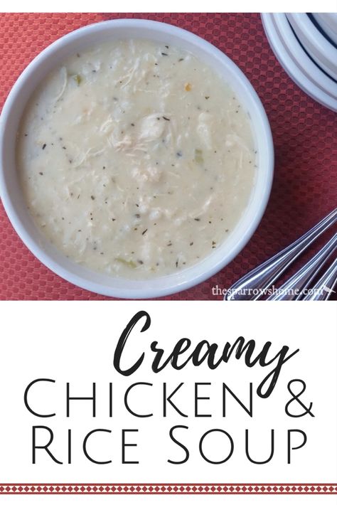 Cream Of Chicken Rice, Rice Soup Crockpot, Creamy Chicken And Rice Soup, Creamy Chicken And Rice, Rice Soup Recipes, Chicken Rice Soup, Lasagna Soup, Easy Soup, Crock Pot Soup