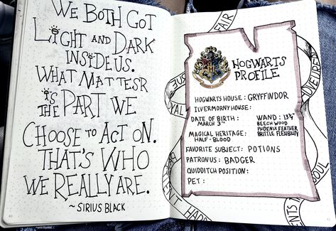 Harry Potter Bullet Journal Ideas, Hogwarts Journal, Journal Profile, Harry Potter Bullet Journal, Harry Potter Scrapbook, Harry Potter Journal, Book Reading Journal, Journal Idea, Bullet Journal Ideas