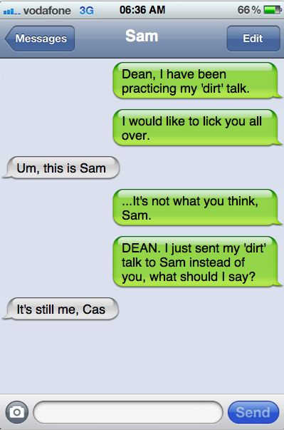 Castiel needs to make sure he's texting the right person Supernatural Texts, Cas Supernatural, Supernatural Ships, Supernatural Tumblr, Superhero Memes, Funny Memes Images, Supernatural Pictures, Supernatural Quotes, Funny Text Conversations