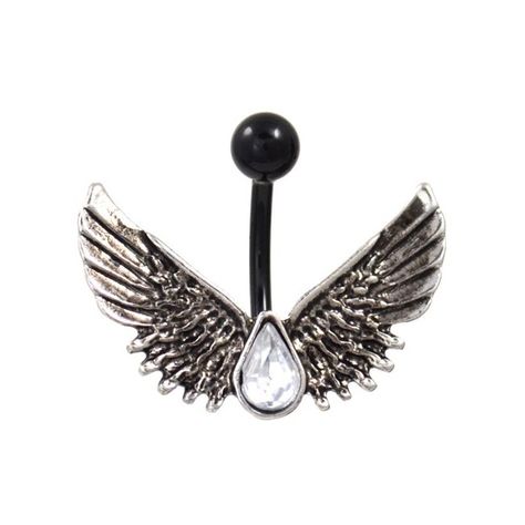 Gothic Style Wings Black Tone PVD Belly Ring ($6.99) ❤ liked on Polyvore featuring jewelry, rings, gothic rings, belly button rings, steel belly button rings, steel jewelry and wing jewelry Goth Piercings, Gothic Jewelry Rings, Rings Goth, Rings Gothic, Navel Piercing Jewelry, Gothic Wedding Rings, Wing Ring, Wings Black, Gothic Engagement Ring