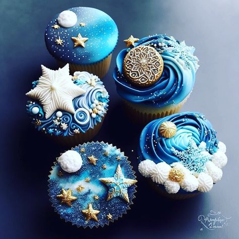 Blue Cooking Aesthetic, Blue Cupcakes Aesthetic, Fantasy Cupcakes, Whimsical Food, Custom Desserts, Creative Cupcakes, Cute Food Art, Fancy Desserts, Cute Cupcakes