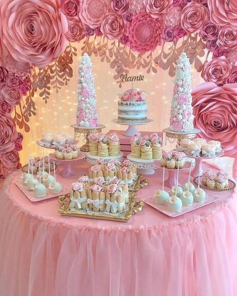 Food Table Ideas, Party Food Table Ideas, Party Food Table, Sweet Buffet, Decoration Patisserie, Table Rose, 13th Birthday Parties, Ballerina Birthday, Festa Party