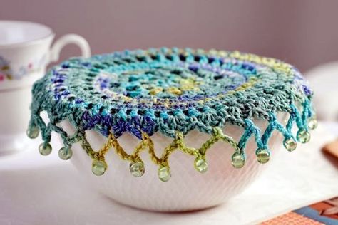 Beaded Doilies, Practical Crochet, Crochet Jar Covers, Sewing Club, Kitchen Crochet, Knitting Bowl, Crochet Bowl, The Whoot, Crochet Cover