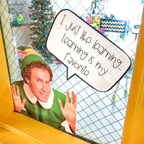 Amanda Newsome-A Perfect Blend on Instagram: “HOLIDAY • CHEER 🎅🏼 I absolutely love seeing Buddy the Elf in your classrooms! @adventuresofmssmith_ nailed it with this one! Love how she…” Buddy The Elf School Hallway, Elf On The Shelf Bulletin Board, Elf Movie Door Decorations Classroom, Buddy The Elf Door Decorations Classroom, Buddy The Elf Classroom Door, Buddy The Elf Bulletin Board, Classroom Christmas Decoration, Winter Classroom Door, Elf Classroom