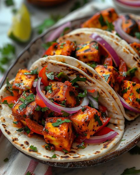 Vegan Chilli Tofu Tacos🌮🌶️ Taco Tuesday with a kick😮‍💨 Follow @plantiful.palate for more recipes🗒️ Recipe: Ingredients: • 400g firm tofu, pressed and cut into cubes • 3 tablespoons olive oil • 2 tablespoons chilli powder • 1 teaspoon smoked paprika • Juice of 1 lime • Salt and pepper, to taste • 8 small corn tortillas • 1 small red onion, thinly sliced • 1 red bell pepper, thinly sliced • Fresh coriander, chopped, for garnish • Additional lime wedges, for serving Method: 1. ... Tofu Aesthetic, Vegan Honey Mustard Dressing, Chilli Tofu, Vegan Chilli, Tofu Tacos, Vegetable Quinoa, Spiced Chickpeas, Firm Tofu, Meal Prep Clean Eating