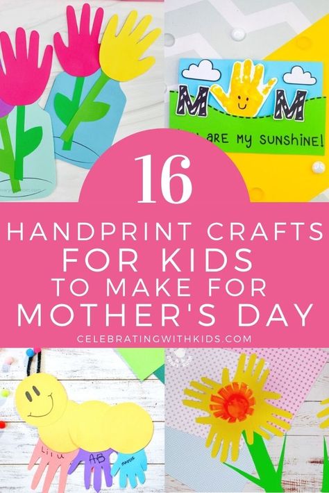 16 Handprint crafts for kids to make for Mother's Day Handprint Crafts For Kids, Daffodil Craft, Bottle Art Projects, Hand Printed Shirt, Caterpillar Craft, Easy Mother's Day Crafts, Craft To Make, Handprint Gifts, Toddler Ideas