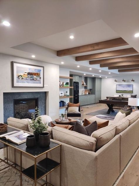 Basement Living Room Ideas, Room Ideas Basement, Open Basement, Basement Living Room, Contemporary Basement, Basement Decoration, Dream Basement, Basement Layout, Basement Remodel Diy