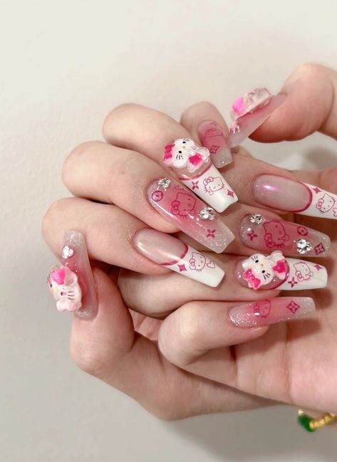 Summer 2023 Nail Trends, Winter Nail Art Designs, Paznokcie Hello Kitty, Quartz Nails, Sunny Disposition, 2023 Nail, Dresses Linen, Hello Nails, Hello Kitty Nails