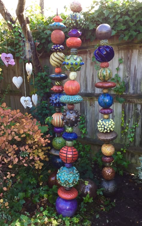 Pottery Totem, Clay Totem, Ceramic Totem, Ceramic Totems, Totem Pole Art, Garden Totem, Unique Garden Art, Art Pole, Whimsical Garden Art