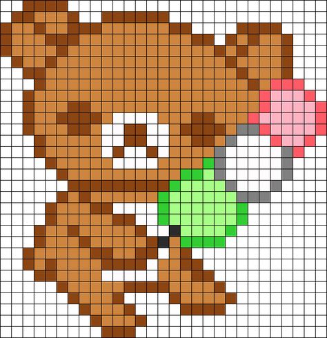 Rilakkuma Holding A Dango Perler Bead Pattern / Bead Sprite Rilakkuma Perler Beads, Rilakkuma Pixel Art, Pearler Bead Patterns Kawaii, Cute Perler Bead Patterns Kawaii, Kawaii Pixel Art Grid, Pixel Art Chat, Kawaii Cross Stitch, Modele Pixel Art, Kandi Cuffs