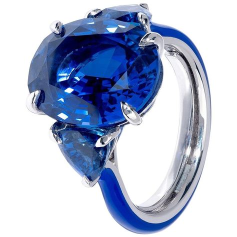 One of a Kind 10.32 Carat Sapphire Three-Stone Platinum and Ceramic Ring | From a unique collection of vintage Cocktail Rings at https://www.1stdibs.com/jewelry/rings/cocktail-rings/. Three Stone Sapphire Engagement Ring, Platinum Sapphire Ring, Three Stone Sapphire Ring, Royal Blue Sapphire Ring, Oval Sapphire Ring, Contemporary Engagement Rings, Vintage Cocktail Ring, Ceramic Ring, Modern Engagement Rings