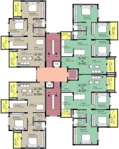 Residential Floor Plan, High Rise Residential, Residential Building Plan, Social Housing Architecture, Small Apartment Plans, Building Design Plan, Small Apartment Building, Duplex Floor Plans, Hotel Floor Plan