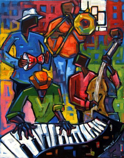 "I created this original Jazz Quartet painting using acrylics on canvas. Jazz Quartet is available as an unframed art print. Picture frame is not included. Available in 8x10\", 12x16\" and 16x20\" sizes (See dropdown menu) PLEASE NOTE - All prints have an additional white border around the printed area for matting and framing.  PRINTING: This art print is a museum-quality Giclée reproduction of my original work and printed on thick 10.3 mil durable matte paper.  FREE SHIPPING on all art prints w Jazz Music Art, Jazz Painting, Jazz Quartet, African American Artwork, Jazz Art, Black Art Painting, Afrocentric Art, Musical Art, African American Art