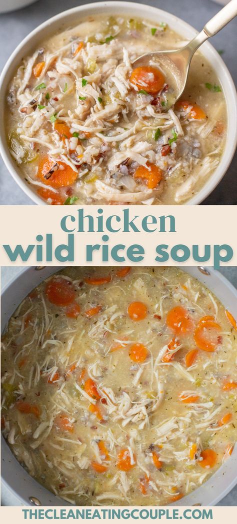 This Chicken Wild Rice Soup Recipe is simply the best! Loaded with chicken and veggies and done in under an hour! Healthy and delicious! Easy to make in your crockpot, instant pot, or on stovetop. Keto Chicken Wild Rice Soup, Crockpot Rice Soup Recipes, Dairy Free Chicken And Rice Soup, Healthy Chicken And Wild Rice Soup, Best Wild Rice Recipes, Healthy Chicken Wild Rice Soup, Creamy Chicken Wild Rice Soup Crockpot, Chicken And Wild Rice Soup Crockpot, Crockpot Chicken Wild Rice Soup