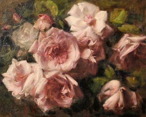 Edgard Fievez (1880-1976) - Pink roses Colorful Floral Art, Rose Oil Painting, Vintage Illustration Art, Vintage Flowers Wallpaper, Rennaissance Art, Peony Painting, Architecture Painting, Painting People, Beautiful Dark Art