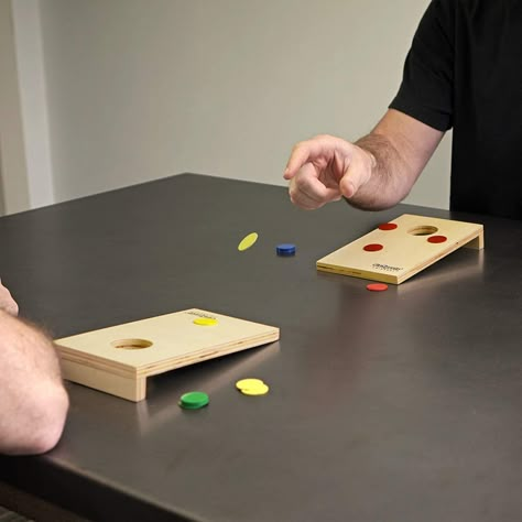 mini-cornhole Indoor Recess Games, Tabletop Cornhole, Thoughtful Birthday Gifts, Recess Games, Homemade Board Games, Handmade Games, Indoor Recess, Birthday Gifts For Men, Cornhole Game