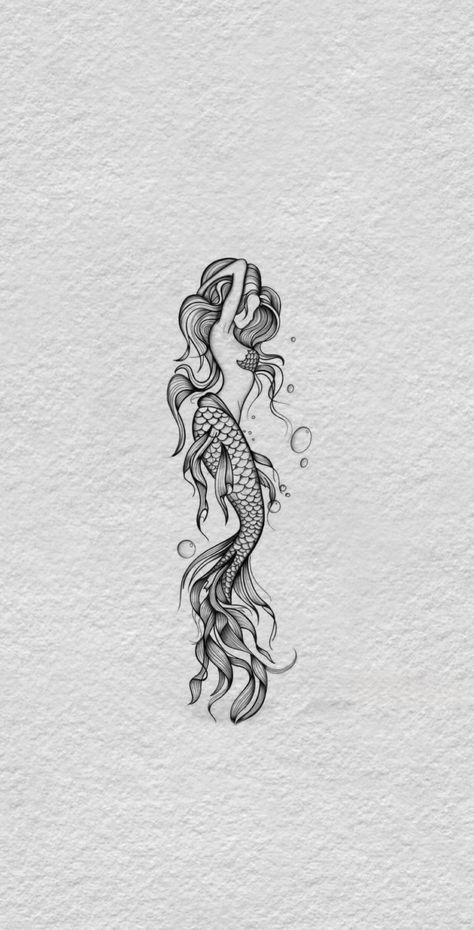 Vintage Mermaid Tattoo, Mermaid Tail Tattoo, Small Mermaid Tattoo, Ocean Sleeve Tattoos, Little Mermaid Tattoo, Siren Tattoo, Cupid Tattoo, Mermaid Tattoo Designs, Aquarius Tattoo