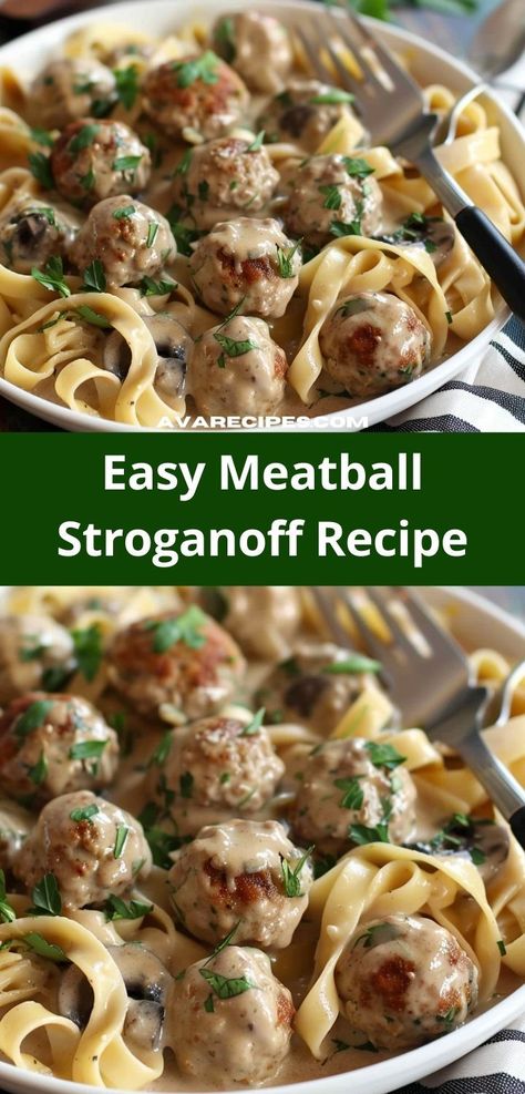 Love ground beef recipes? Our Meatball Stroganoff recipe is a must-try for dinner. This meatball recipe combines savory beef with a rich stroganoff sauce for an ideal dinner option. Cosy Dinner Recipes, Meatball Stroganoff Recipe Easy, Meatball Stroganoff Recipe, Healthy Stroganoff, Pork Stroganoff Recipe, Beef Stroganoff Sauce, Beef Stroganoff Meatballs, Stroganoff Sauce, Meatball Stroganoff