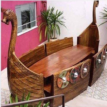 Taverna Medieval, Viking Decor, Viking Ship, Detailed Plans, Unique Furniture, Cool Furniture, Wood Furniture, Woodworking Projects, Vikings