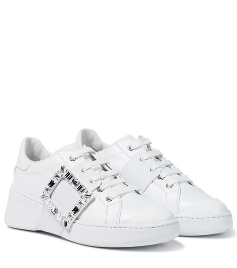 Roger Vivier - Viv Skate Strass leather sneakers | Mytheresa Summer Sundresses, Sport Chic, Roger Vivier, Sneakers White, Leather Sneakers, White Sneaker, Design Shop, Calf Leather, Top Sneakers