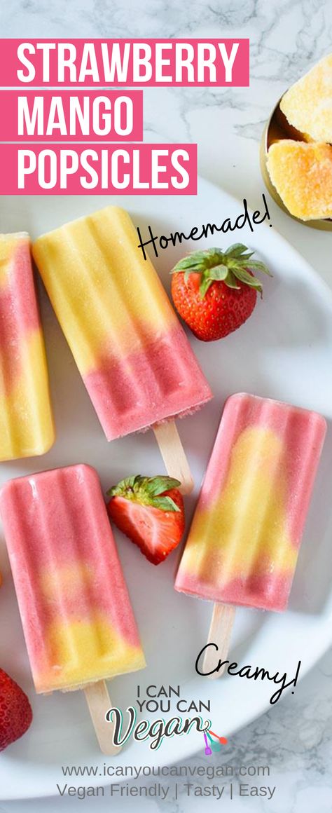 Easy Strawberry Mango Popsicles Mango Strawberry Popsicles, Homemade Fruit Popsicles Healthy, Sugar Free Popsicle Recipes, Diy Popsicle Recipes, Home Made Popsicles, Icy Pops, Easy Homemade Popsicles, Homemade Ice Pops Recipes, Frozen Popsicle Recipes