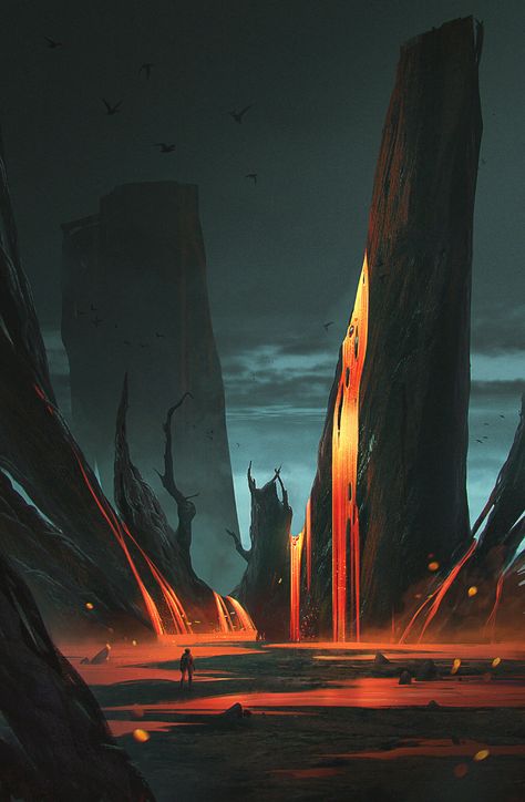 Lava Person Art, Lava Concept Art, Lava Kingdom, Hell Concept Art, Lava Castle, Lava Aesthetic, Landscape Concept, Fantasy Places, Fantasy Art Landscapes