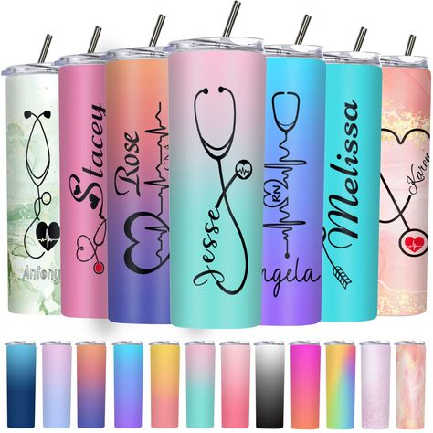 PRICES MAY VARY. 💖Perfect Personalized Gift for Nurse💖:If you're looking for a special Nurse Week gift for a nurse, look no further. A personalized skinny tumbler with name is a fun way to surprise a nurse and make an unforgettable personalized gift. 💖Premium Insulated Skinny Tumblers💖:Personalized nurse tumbler is 20 ounces of sleek style and designed with double wall insulation, which means your water will retain heat for 12 hours and cool for 24 hours. 💖Perfect Gift💖:The custom tumblers Diy Pens, Book Swag, Personalized Gifts For Nurses, Tumbler With Name, Swag Ideas, Nurse Tumbler, Nurse Week, Nurses Week Gifts, Tumbler Cups Diy