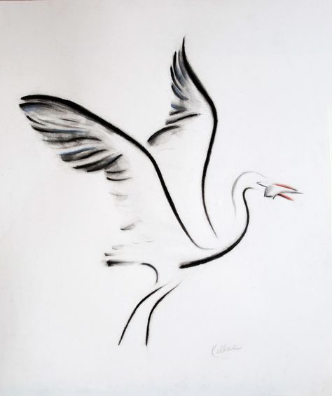 Sumi Art, Drawings Of Cats, Cats And Birds, Canal Art, Áo Blu, Crane Tattoo, Heron Art, Sumi E Painting, Minimalist Drawing