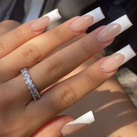 Press On Nails French, Milky Nails, Long Press On Nails, Nails Nude, Long Nail Designs, White Acrylic Nails, French Tip Acrylic Nails, French Acrylic Nails, Classy Acrylic Nails