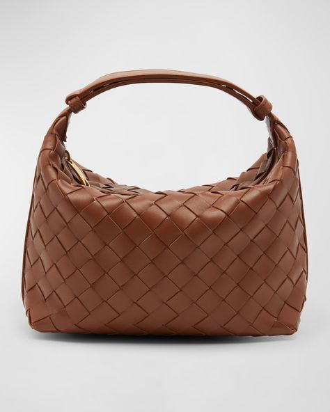 "Find BOTTEGA VENETA Mini Wallace Bag on Editorialist. Bottega Veneta \"Wallace\" shoulder bag in intrecciato leather Adjustable shoulder strap Zip top closure Feet protect bottom of bag Approx. 7.9\"H x 5.1\"W x 3.7\"D Made in Italy" Classy Fits, Bottega Veneta Shoulder Bag, Mini Shoulder Bag, Gold Wood, Grey And Gold, Curator Style, Zip Top, Harrods, Bottega Veneta