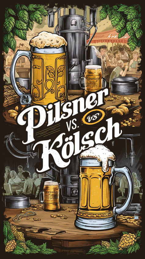 Pilsner vs. Kölsch: The Battle of Crisp Refreshment  Hey beer enthusiasts! Ever wondered about the differences between Pilsner and Kölsch? These two beer styles are like cousins—related but with distinct personalities.  Let’s dive into the world of these refreshing brews and uncover what makes each one special. Beer Logo Design, Beer Logo, Craft Brewing, World Crafts, Pilsner, Home Brewing, The Battle, Personalities, Craft Beer