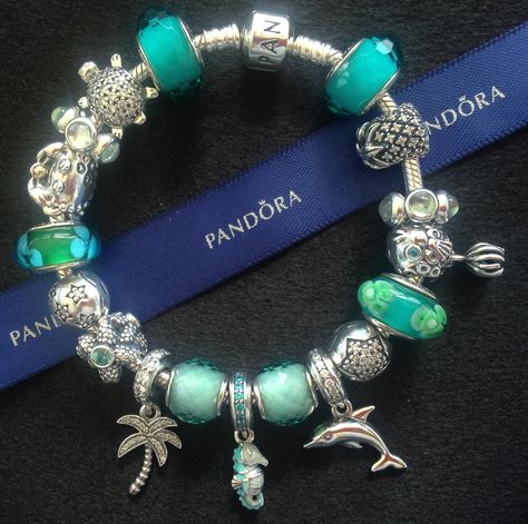 PANDORA Summer Teal Pandora Summer, Teal Bracelet, Pandora Bracelet Charms Ideas, Pandora Logo, Pandora Rings, Pandora Bracelet Charms, Christmas Bracelet, Celtic Jewelry, Pandora Bracelets