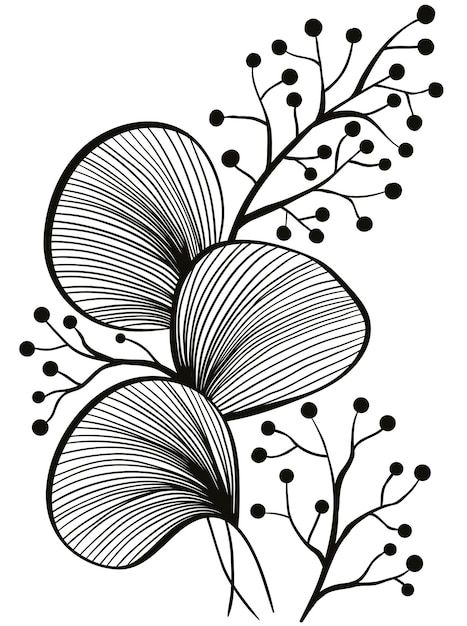 Flowers With Leaves Drawing, Black And White Design Graphic, Outline Art Simple, Art Trace, Leaf Line Art, Abstract Flower Pattern, Flower Pattern Drawing, Flower Line Drawings, Mandala Art Therapy