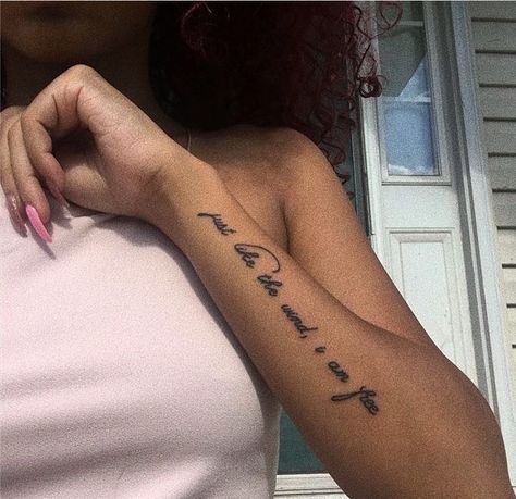 Forearm Word Tattoo, Side Arm Tattoos, Side Hand Tattoos, Side Wrist Tattoos, Hand Tattoos For Girls, Cute Hand Tattoos, Quote Tattoo, Neck Tattoos Women, Spine Tattoos For Women