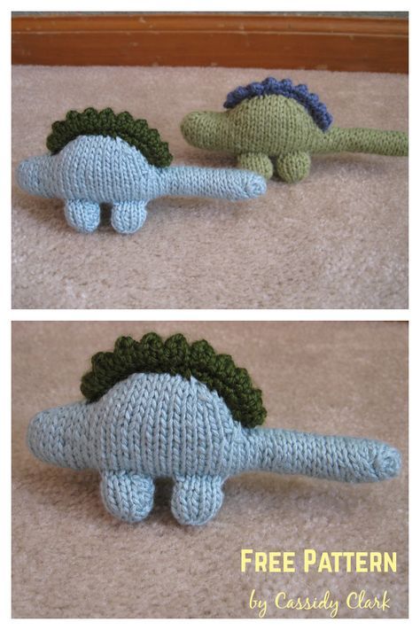 Stegosaurus Dinosaur Free Knitting Pattern Dinosaur Knitting, Knitted Dragon, Dinosaur Patterns, Knitting Easy, Animal Knitting, Crochet Dinosaur Patterns, Knitting Amigurumi, Kids Knitting, Knitting Bag Pattern