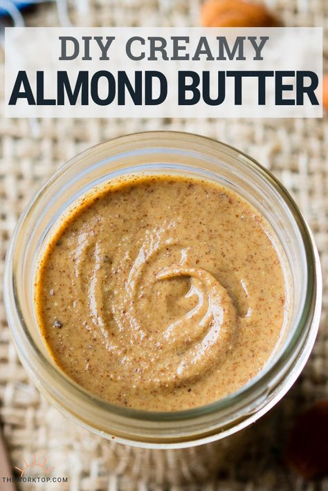 Make Almond Butter at home! This is an easy DIY Almond Butter recipe. You only need one ingredient and a food processor. It's healthy, vegan, keto and paleo! Get the almond butter recipe on The Worktop. || #almondbutter #nutbutters Diy Almond Butter, Homemade Almond Butter Recipe, Brunch Diy, Make Almond Butter, Almond Butter Recipe, Nut Butter Recipes, Butter At Home, Homemade Almond Butter, Homemade Nut Butter