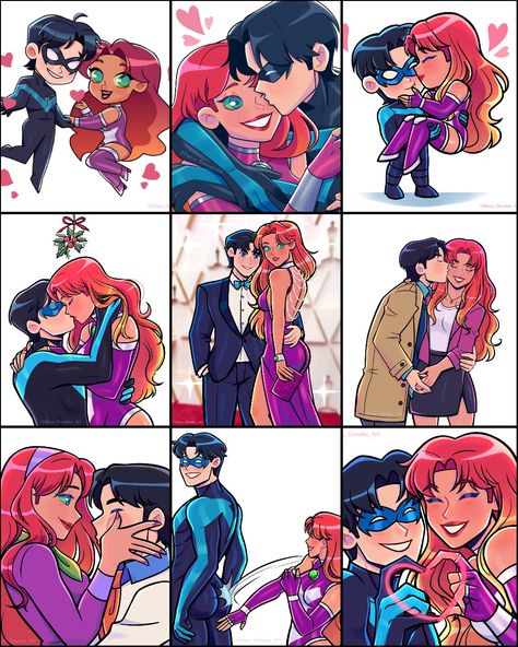 Dickkory Star Fire X Nightwing, Dickkori Fanart, Dickkory Fanart, Robin X Starfire, Robin Starfire, Teen Titans Love, Dc Couples, Star Fire, Nightwing And Starfire