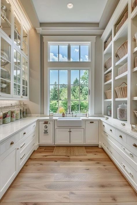 Pantry With Window Ideas, Pantry With Large Window, Pantry With Dishwasher, House Plans With Scullery Kitchens, Butlers Pantry With Window, Prep Kitchen Pantry, Pantry With Window, Kitchen And Butlers Pantry, Prep Pantry